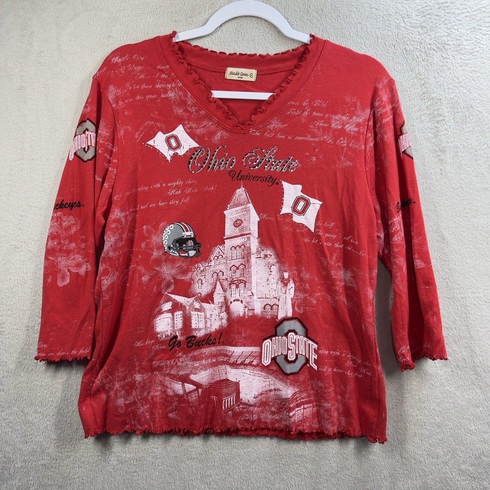 Ohio State Buckeyes Studio Gem‎ Top Women's L All Over Print Embellished Red